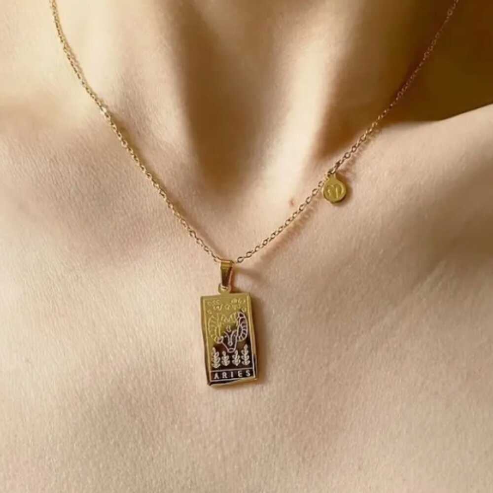 Leo Zodiac Pendant Necklace 18K Gold Electro-Plated Stainless Steel Silver - Picture 3 of 4